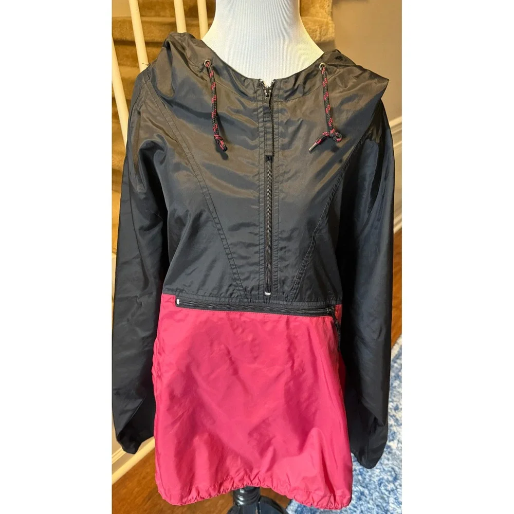 Harbortec Sport Mens Colorblock Windbreaker Anorak Jacket Black Burgandy L/XL